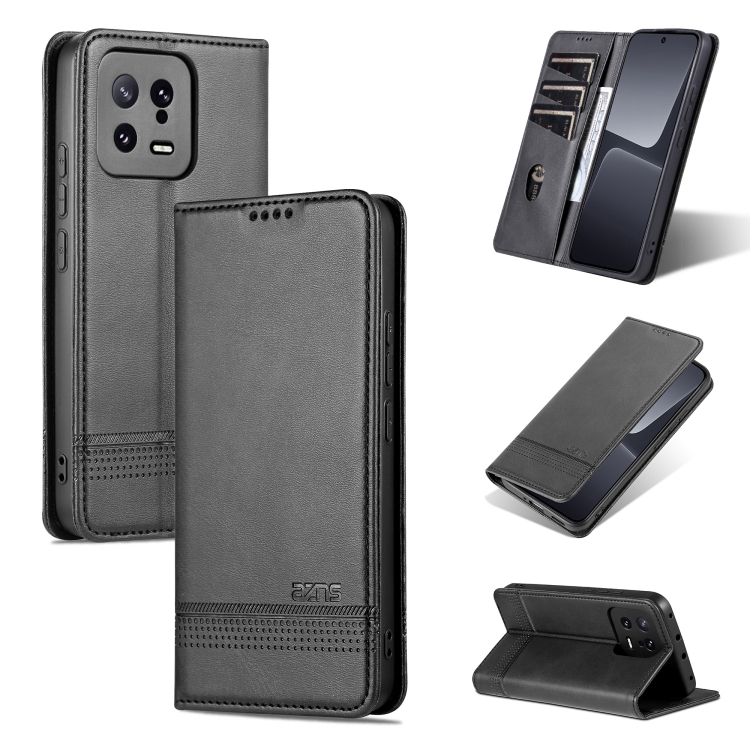 

For Xiaomi 13 AZNS Magnetic Calf Texture Flip Leather Phone Case(Black)