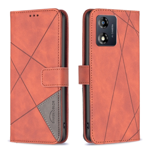 

For Motorola Moto E13 4G Magnetic Buckle Rhombus Texture Leather Phone Case(Brown)