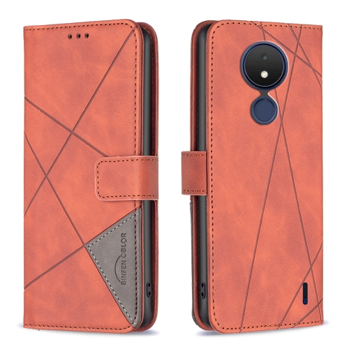 

For Nokia C21 Magnetic Buckle Rhombus Texture Leather Phone Case(Brown)