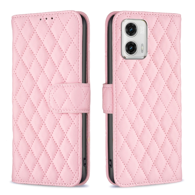 

For Motorola Moto G73 5G Diamond Lattice Wallet Leather Flip Phone Case(Pink)