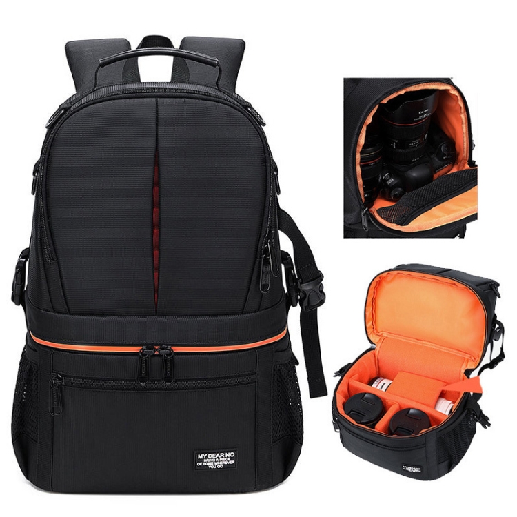 

Large Capacity Waterproof Backpack Travel Shoulders Camera Bags(Black Grid Inner Orange)