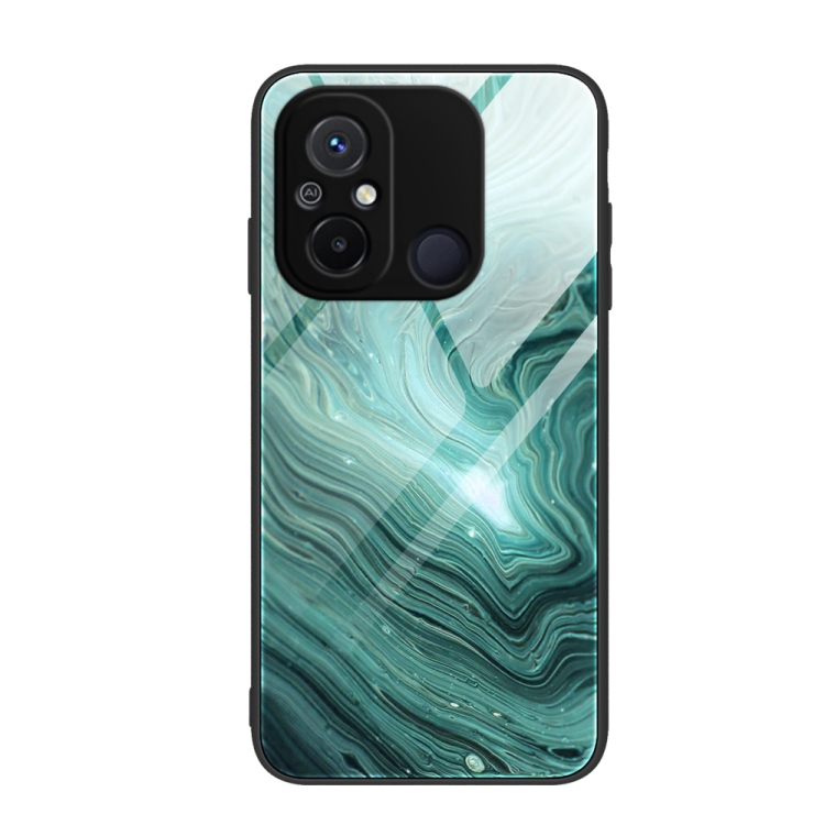 

For Xiaomi Redmi 12C Marble Pattern Glass Phone Case(Water Waves)