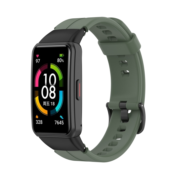 

For Honor Band 7 Solid Color Silicone Watch Band(Olive Green)