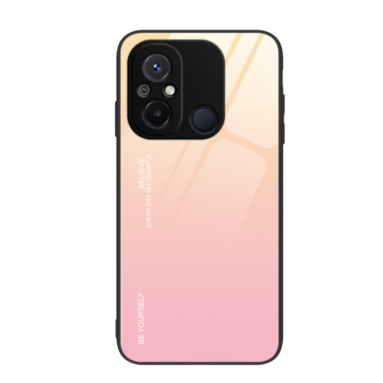 

For Xiaomi Redmi 12C Gradient Color Glass Phone Case(Yellow Pink)