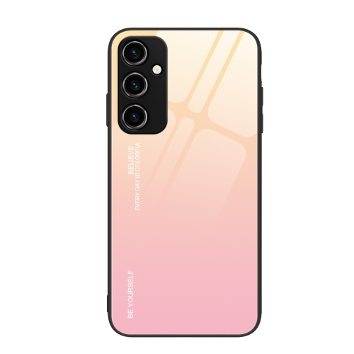 

For Samsung Galaxy A34 5G Gradient Color Glass Phone Case(Yellow Pink)