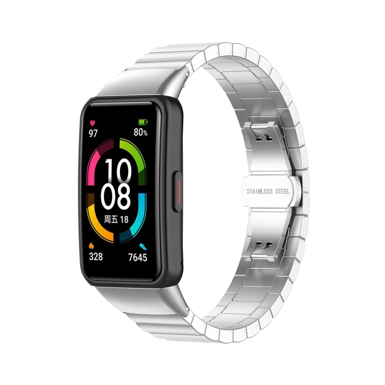 

For Honor Band 7 One-bead Stainless Steel Metal Watch Band(Silver)