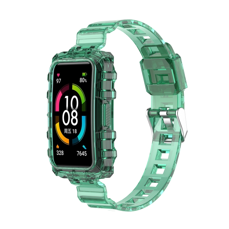 

For Honor Band 7 Integrated Transparent Silicone Watch Band(Green)