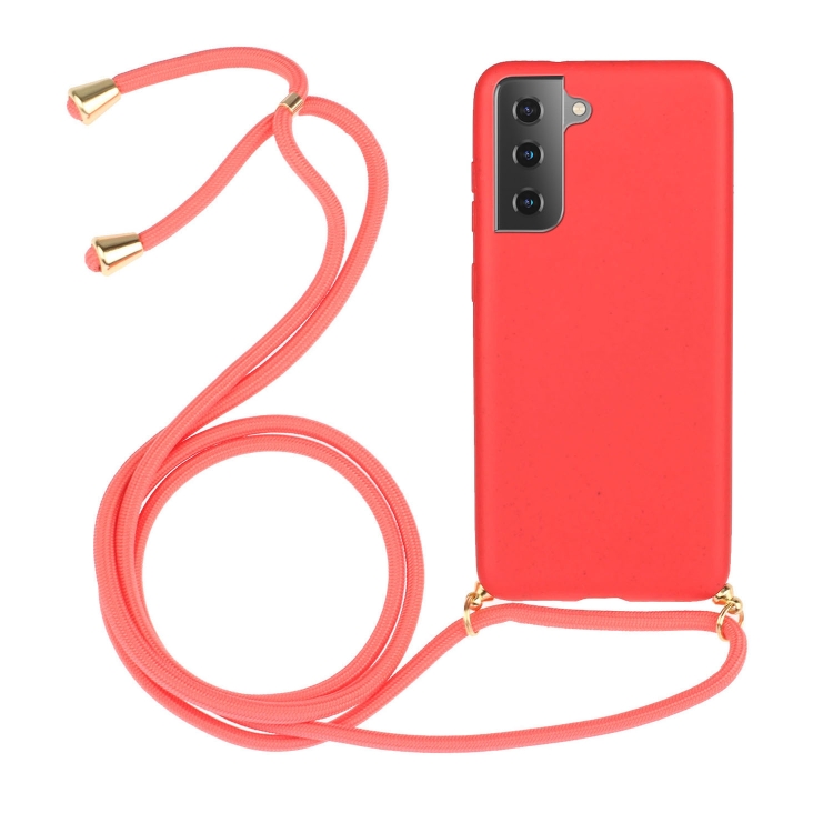 

For Samsung Galaxy A34 5G Wheat Straw Material + TPU Phone Case with Lanyard(Red)