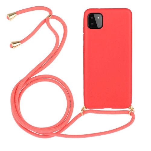 

For Samsung Galaxy A22 5G Wheat Straw Material + TPU Phone Case with Lanyard(Red)
