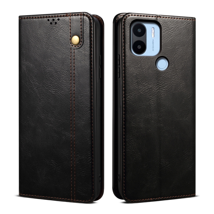 

For Xiaomi Poco C50 Oil Wax Crazy Horse Texture Leather Phone Case(Black)