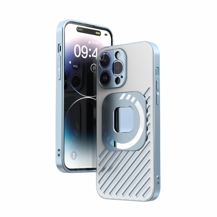 

For iPhone 14 Pro R-JUST Square Round Mirror PC+TPU Phone Case(Blue)