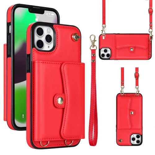 

For iPhone 11 Pro Max RFID Card Slot Phone Case with Long Lanyard(Red)