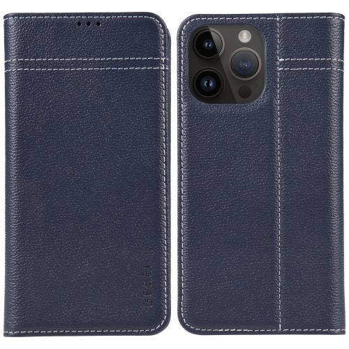 

For iPhone 14 Pro Max GEBEI Top-grain Horizontal Flip Leather Phone Case(Blue)