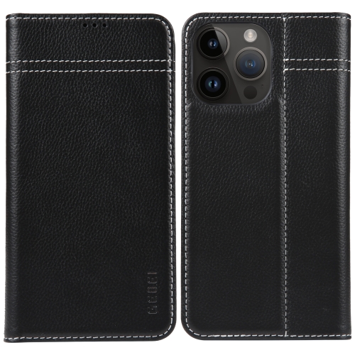 

For iPhone 14 Pro GEBEI Top-grain Horizontal Flip Leather Phone Case(Black)