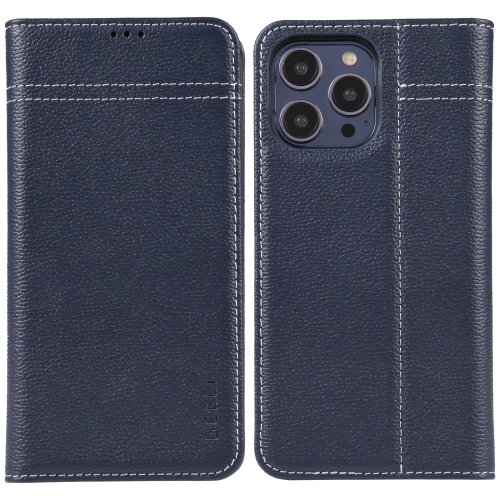 

For iPhone 13 Pro GEBEI Top-grain Horizontal Flip Leather Phone Case(Blue)