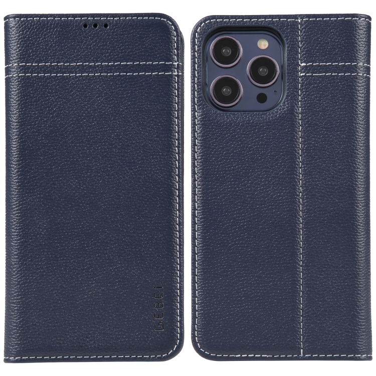 

For iPhone 13 Pro GEBEI Top-grain Horizontal Flip Leather Phone Case(Blue)