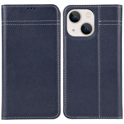 

For iPhone 13 GEBEI Top-grain Horizontal Flip Leather Phone Case(Blue)
