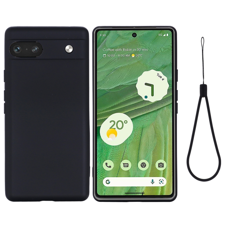 

For Google Pixel 7a Pure Color Liquid Silicone Shockproof Phone Case(Black)