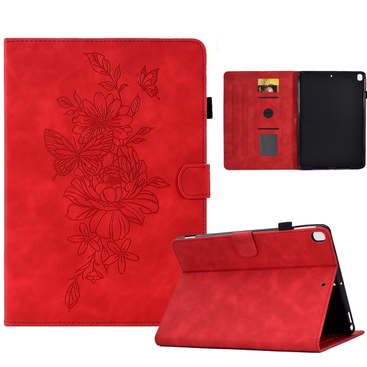 

For Samsung Galaxy A7 Lite T220 / T225 Peony Butterfly Embossed Leather Tablet Case(Red)