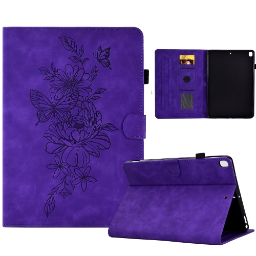 

For Samsung Galaxy Tab A 10.1 2019 T510 / T515 Peony Butterfly Embossed Leather Tablet Case(Purple)