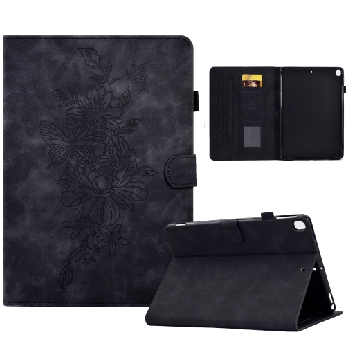 

For Samsung Galaxy Tab A 10.1 2019 T510 / T515 Peony Butterfly Embossed Leather Tablet Case(Black)