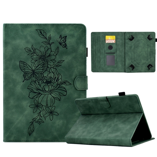 

For 7 inch Tablets Peony Butterfly Embossed Leather Tablet Case(Green)