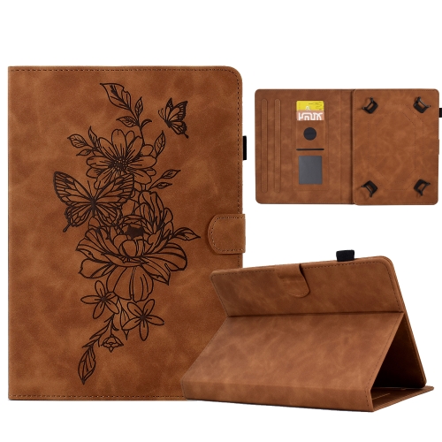 

For 10 inch Tablets Peony Butterfly Embossed Leather Tablet Case(Brown)