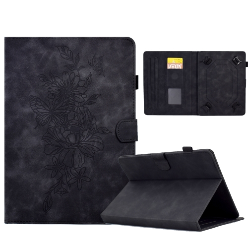 

For 10 inch Tablets Peony Butterfly Embossed Leather Tablet Case(Black)