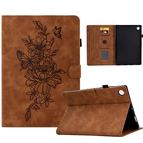 

Peony Butterfly Embossed Leather Tablet Case For Huawei MatePad T 10 / T 10s / Honor Tablet Enjoy 2 / Pad X6 / Pad 6(Brown)