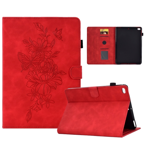 

Peony Butterfly Embossed Leather Smart Tablet Case For iPad Air / Air 2 / 9.7 2017 / 9.7 2018(Red)