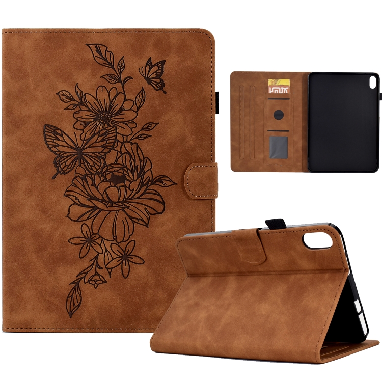 

Peony Butterfly Embossed Leather Smart Tablet Case For iPad mini 6(Brown)
