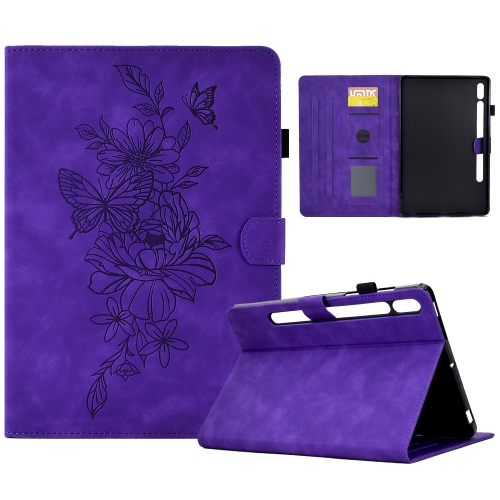 

For Samsung Galaxy Tab S7 / S8 Peony Butterfly Embossed Leather Smart Tablet Case(Purple)