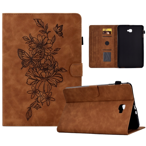 

For Samsung Galaxy Tab A 10.1 2016 T580 Peony Butterfly Embossed Leather Smart Tablet Case(Brown)