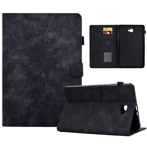 

For Samsung Galaxy Tab A 10.1 2016 T580 Peony Butterfly Embossed Leather Smart Tablet Case(Black)