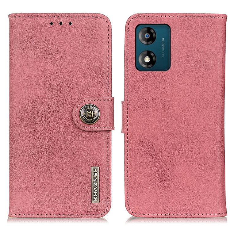 

For Motorola Moto E13 4G 2023 KHAZNEH Cowhide Texture Flip Leather Phone Case(Pink)