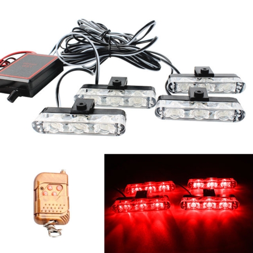 

4 in 1 Car 12LEDs Grille Flash Lights Warning Lights with Wireless Remote Control, Color:Red