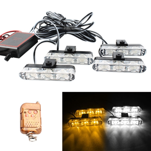 

4 in 1 Car 12LEDs Grille Flash Lights Warning Lights with Wireless Remote Control, Color:Yellow White