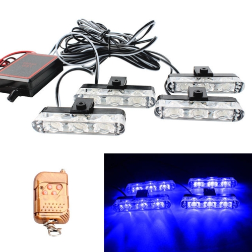 

4 in 1 Car 12LEDs Grille Flash Lights Warning Lights with Wireless Remote Control, Color:Blue