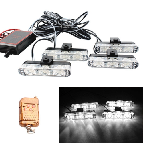 

4 in 1 Car 12LEDs Grille Flash Lights Warning Lights with Wireless Remote Control, Color:White