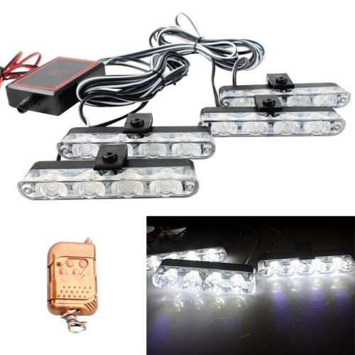 

4 in 1 Car 16LEDs Grille Flash Lights Warning Lights with Wireless Remote Control(White)