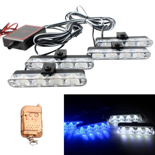 

4 in 1 Car 16LEDs Grille Flash Lights Warning Lights with Wireless Remote Control(White Blue)