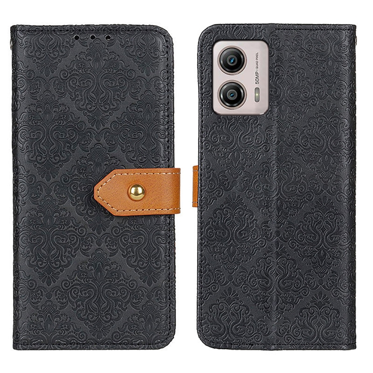 

For Motorola Moto G53 5G European Floral Embossed Flip Leather Phone Case(Black)