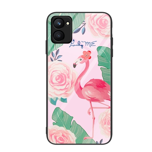 

For Realme C33 Colorful Painted Glass Phone Case(Flamingo)