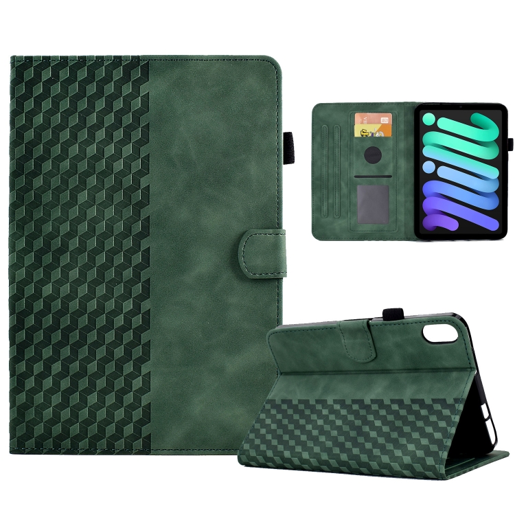 

For iPad mini 6 Rhombus Embossed Leather Smart Tablet Case(Green)