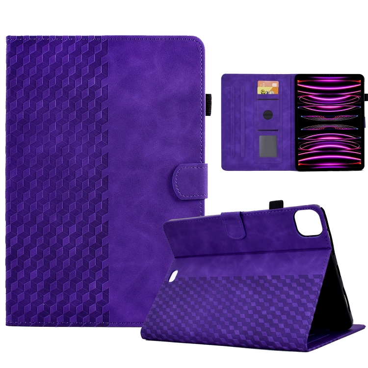 

For iPad Pro 11 2018 / 2020 / 2021 Rhombus Embossed Leather Smart Tablet Case(Purple)