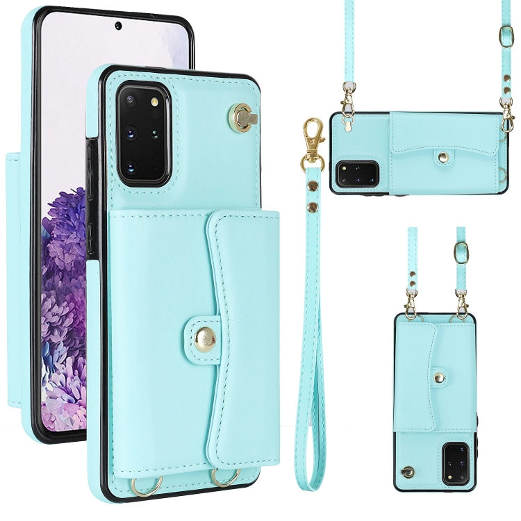 

For Samsung Galaxy S20+ RFID Card Slot Leather Phone Case with Long Lanyard(Mint Green)
