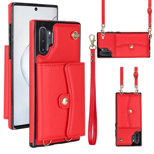 

For Samsung Galaxy Note10 RFID Card Slot Leather Phone Case with Long Lanyard(Red)