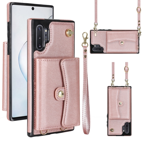 

For Samsung Galaxy Note10 RFID Card Slot Leather Phone Case with Long Lanyard(Rose Gold)