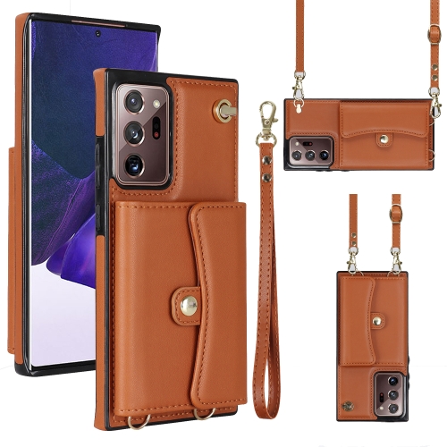 

For Samsung Galaxy Note20 Ultra RFID Card Slot Leather Phone Case with Long Lanyard(Brown)