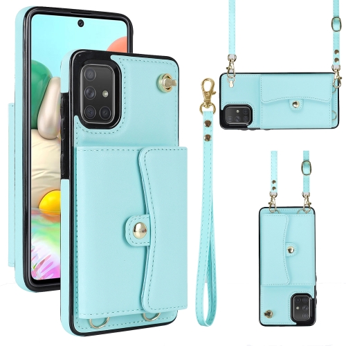 

For Samsung Galaxy A51 4G RFID Card Slot Leather Phone Case with Long Lanyard(Mint Green)